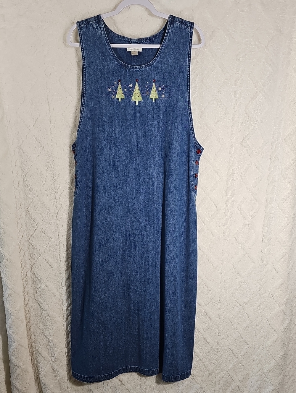 CJ Banks Denim Jumper Dress * Christmas Theme * Embroidered * Size XL *Maxi *Y2K